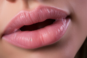 a close up of a woman's pink lips
