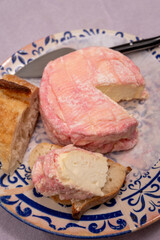 Cheese collection, French fresh white soft goat cheese soaked in rose champagne wine