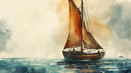 Watercolor drawing of a boat