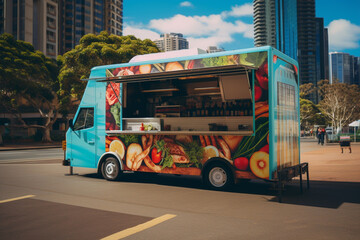 food truck on the street in the city