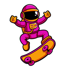 Basic RGBAstronaut Playing Skateboard Cartoon Vector Icon Illustration