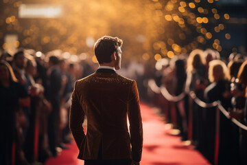 a male celebrity walking the red carpet bokeh style background - obrazy, fototapety, plakaty