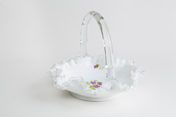 vintage glass floral basket 