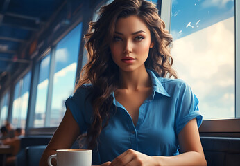 A beautiful woman sitting in a cafe