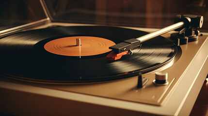 Close up of a Retro style vintage record player  in sepia colors 