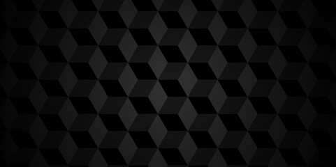 Black and gray seamless pattern Abstract cubes geometric tile and mosaic wall or grid backdrop hexagon technology. Black and gray geometric block cube structure backdrop grid triangle background. - obrazy, fototapety, plakaty