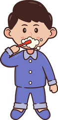 Clip Art Boys Character wear Pajamas Brush Teeth with Toothbrush