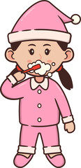 Clip Art Girl Character wear Pajamas Brush Teeth with Toothbrush