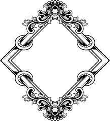 Vector square frame with black and white engraving