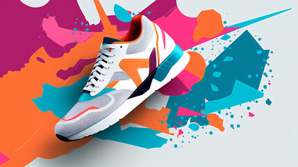 Single generic colored sports shoe in an artistic color splash  - obrazy, fototapety, plakaty