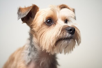 terrier mix with sporadic ear and nose twitches - obrazy, fototapety, plakaty