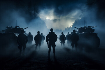  military standing in front of tanks - obrazy, fototapety, plakaty