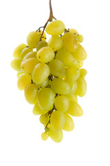 Bunch of organic green grapes isolated on white background.