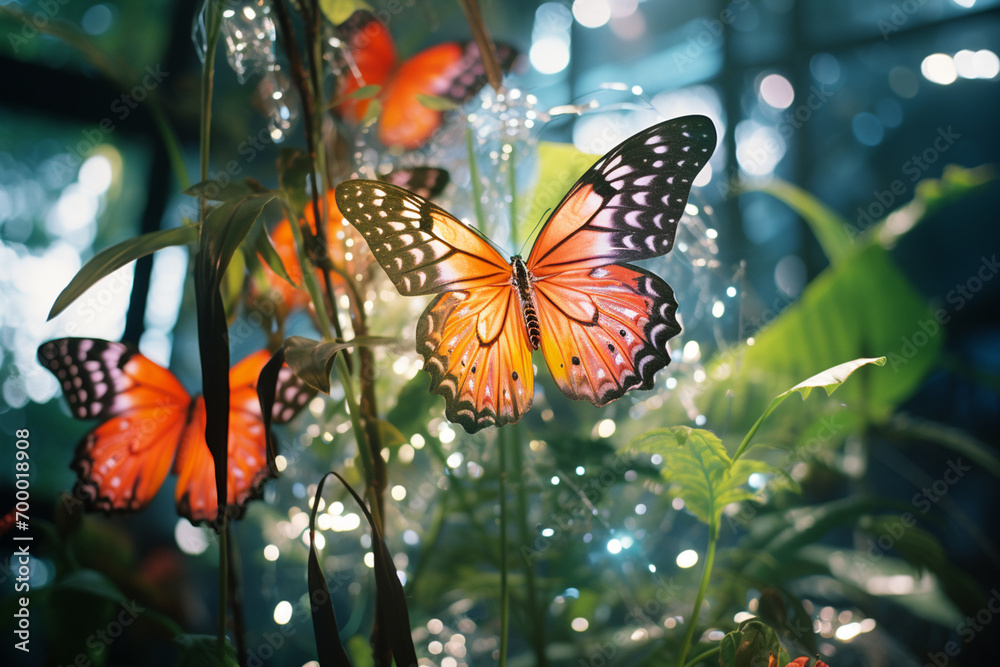 Aufkleber a captivating image of abstract butterflies forming a luminous lattice, their wings adorned with tro