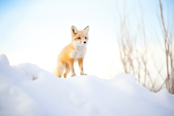 fox standing on a snow mound
