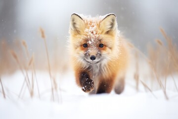 Obraz premium fox with snow-dusted fur during snowfall