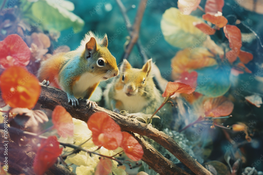 Leinwandbilder an abstract representation of squirrels in a surreal symphony of forms and colors, seamlessly integr