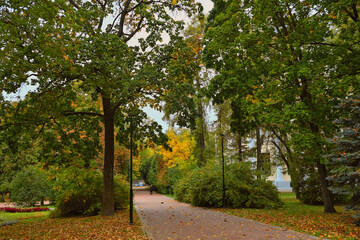 Autumn daytime alley in Kaluga central park