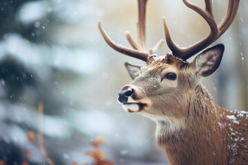 snowflakes settling on the fine fur of deer