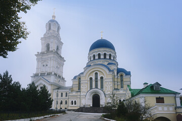 Fototapeta na wymiar Orthodox Cathedral of Tikhonova Pustyn Monastery in the morning light
