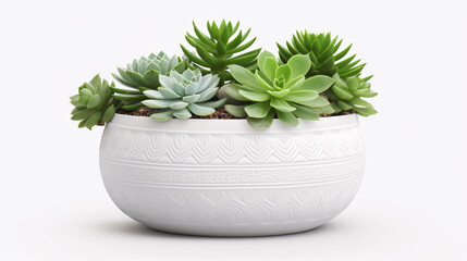 Different type of Succulent plants in a light, white colored pot  with a light background 