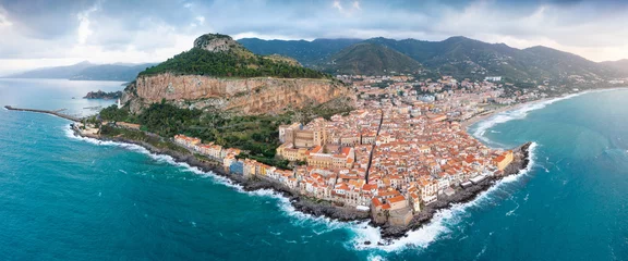 Outdoor kussens Aerial view of Cefalu, on the Tyrrhenian coast of Sicily, Italy © Michal