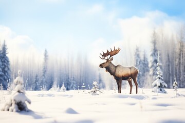 Obraz premium lone moose standing in snowy meadow