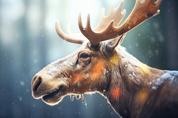 profile of a moose in a blizzard