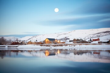 snowy hills reflecting moonlight