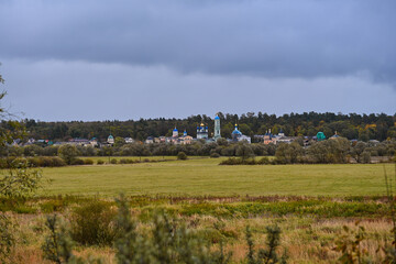 Fototapeta na wymiar Panoramic view of the Optina Pustyn Monastery near Kozelsk town