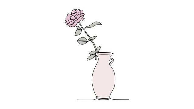 Animated self drawing of a beautiful flower. A rose in simple linear style vector illustration. design with Minimalist black linear design isolated concept. Plant vector design illustration