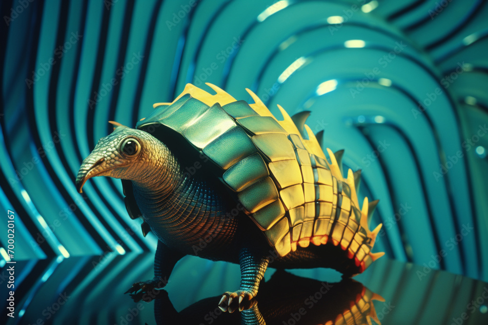 Aufkleber a unique portrayal of abstract armadillos with an otherworldly aura, their armored forms blending se