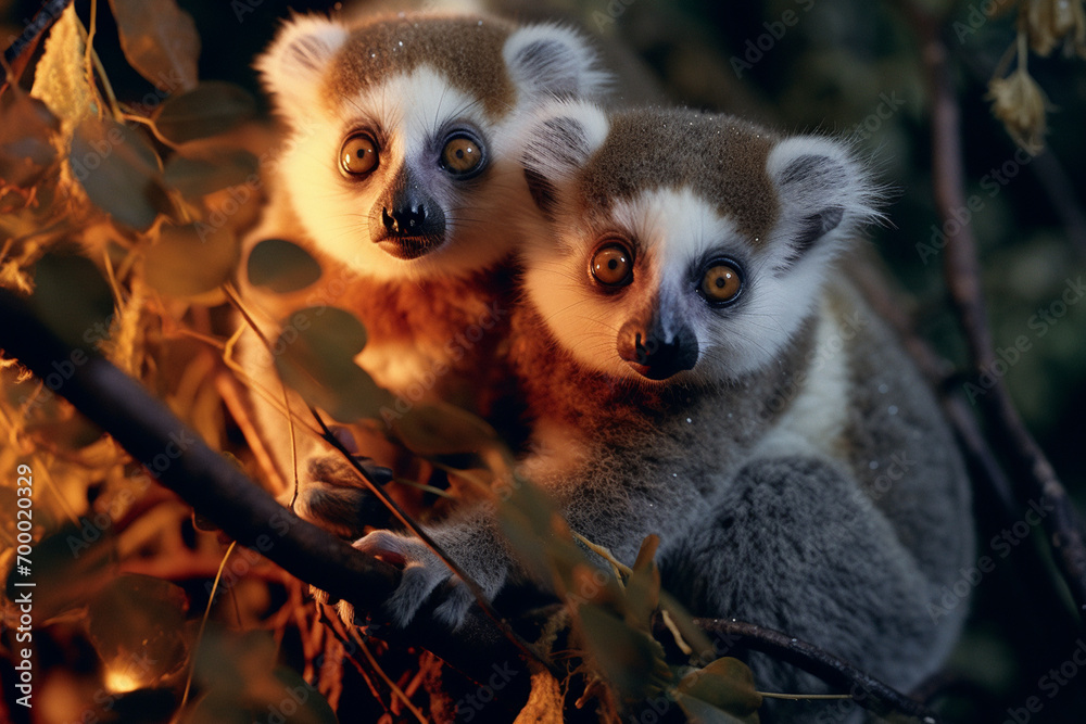Aufkleber an ethereal portrayal of luminous lemurs with glowing forms, their nocturnal presence adding a touch