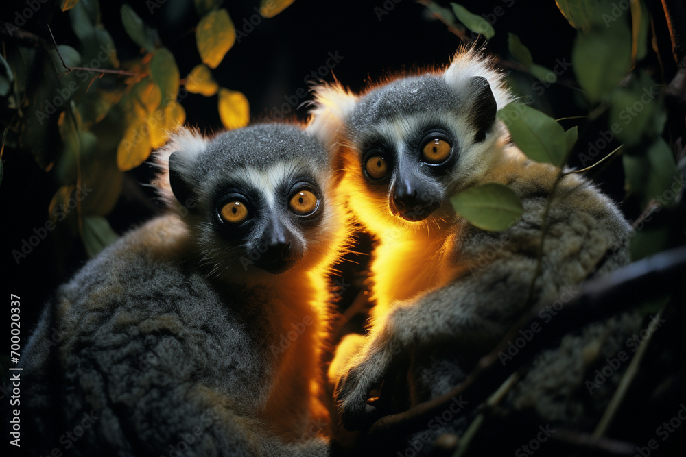 Aufkleber an ethereal portrayal of luminous lemurs with glowing forms, their nocturnal presence adding a touch