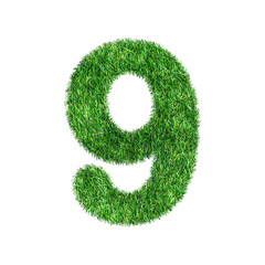 Grass letter NUMBER 9 isolated on transparent background