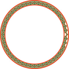 Vector round colorful Indian national ornament. Ethnic plant circle, border. Frame, flower ring. Poppies and leaves..