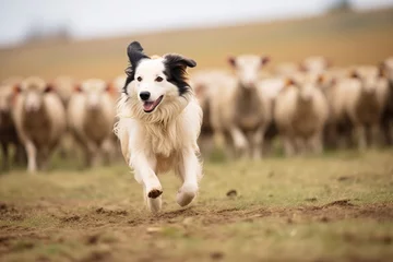 Fotobehang a border collie herding sheep © Natalia