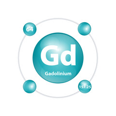 Icon structure Gadolinium (Gd) chemical element round shape circle dark green with surround ring Number shows of energy levels of electron. Study science for education 3D Illustration vector.