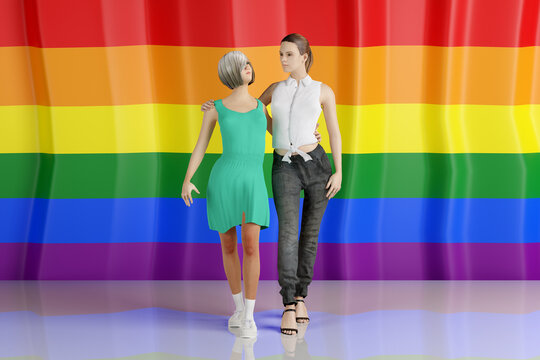 Illustrazione 3D.  LGBT. Gay pride. In occasione di San Valentino e del Gay pride per l'amore e i diritti della comunità LGBT.
