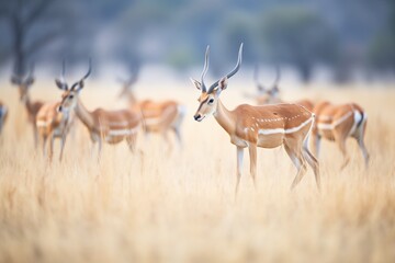 impala herd grazing in open savanna - obrazy, fototapety, plakaty