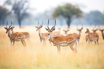 Naklejka na ściany i meble impala herd grazing in open savanna