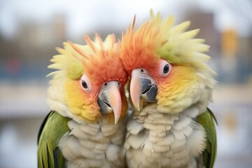 Fototapeta premium parrots rubbing heads in affectionate gesture