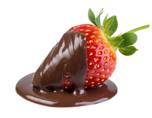 Strawberry dipped in chocolate - isolated on transparent backgorund