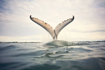 Foto op Canvas whale tail flip above waves © Natalia