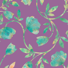 Bright colorful pattern drawn in watercolor on purple background for design
