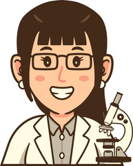 Clip Art Smiling Female Scientist Character with Microscope in Laboratory Science Celebrate World Science Day for Peace and Development