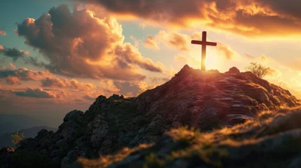 Foto op Plexiglas Passion Week cross on a hill symbolizing the sacrifice © Julia Jones