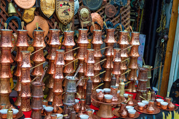 Handmade products exposed for sale at old part of Sarajevo, Bascarsija.