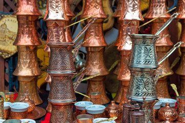 Handmade products exposed for sale at old part of Sarajevo, Bascarsija.