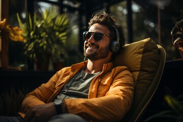 Freelancer taking a break to relax and enjoy a cheerful moment in their home office, Generative AI